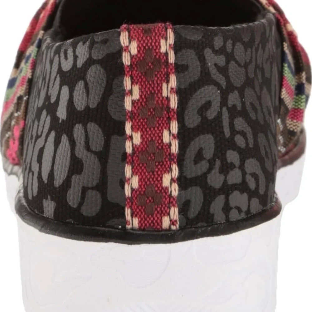 Muk Luks Women’s Black Leopard Floral Patchwork Slip On Comfort Shoes